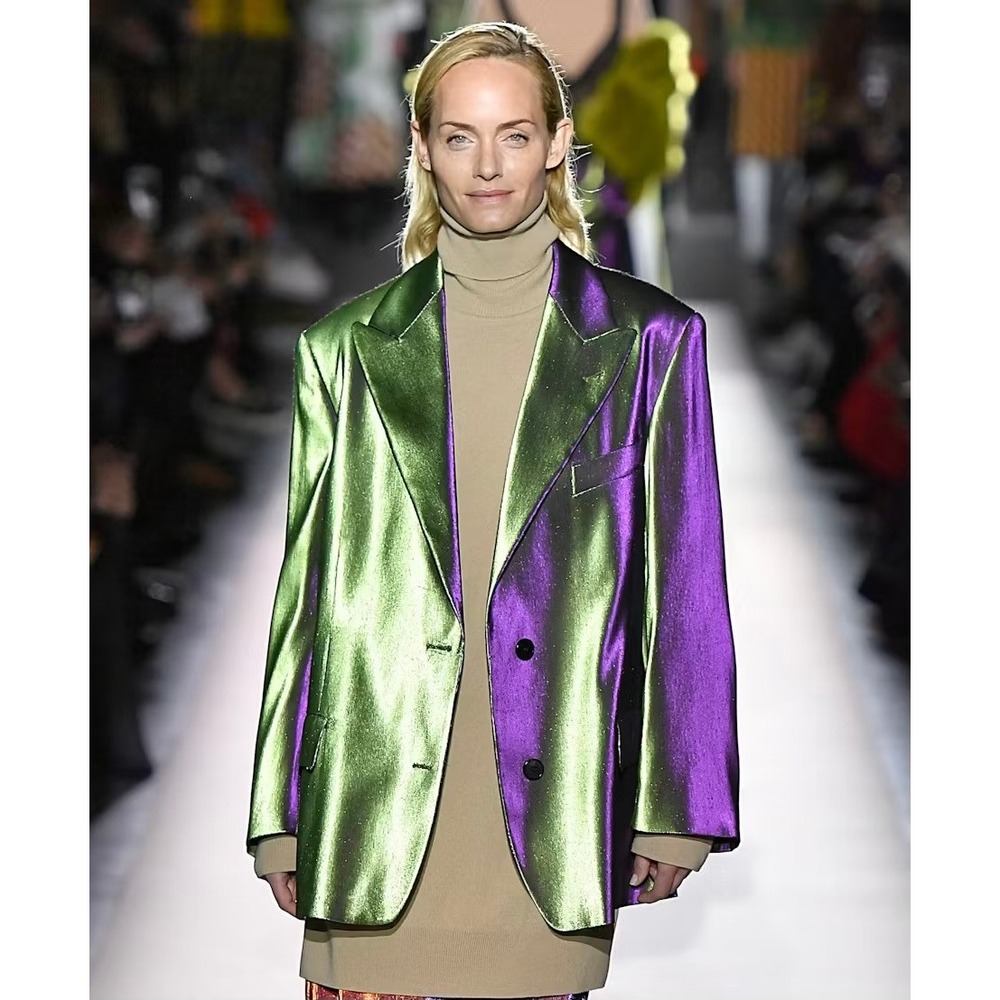 Dries Van Noten 2017 Iridescent Purple Green Metallic Blazer Jacket Large NWT KC